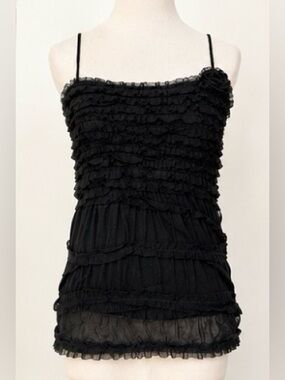 🆕 [Max Studio] Black 100% Silk Ruffle Cami Top Size L